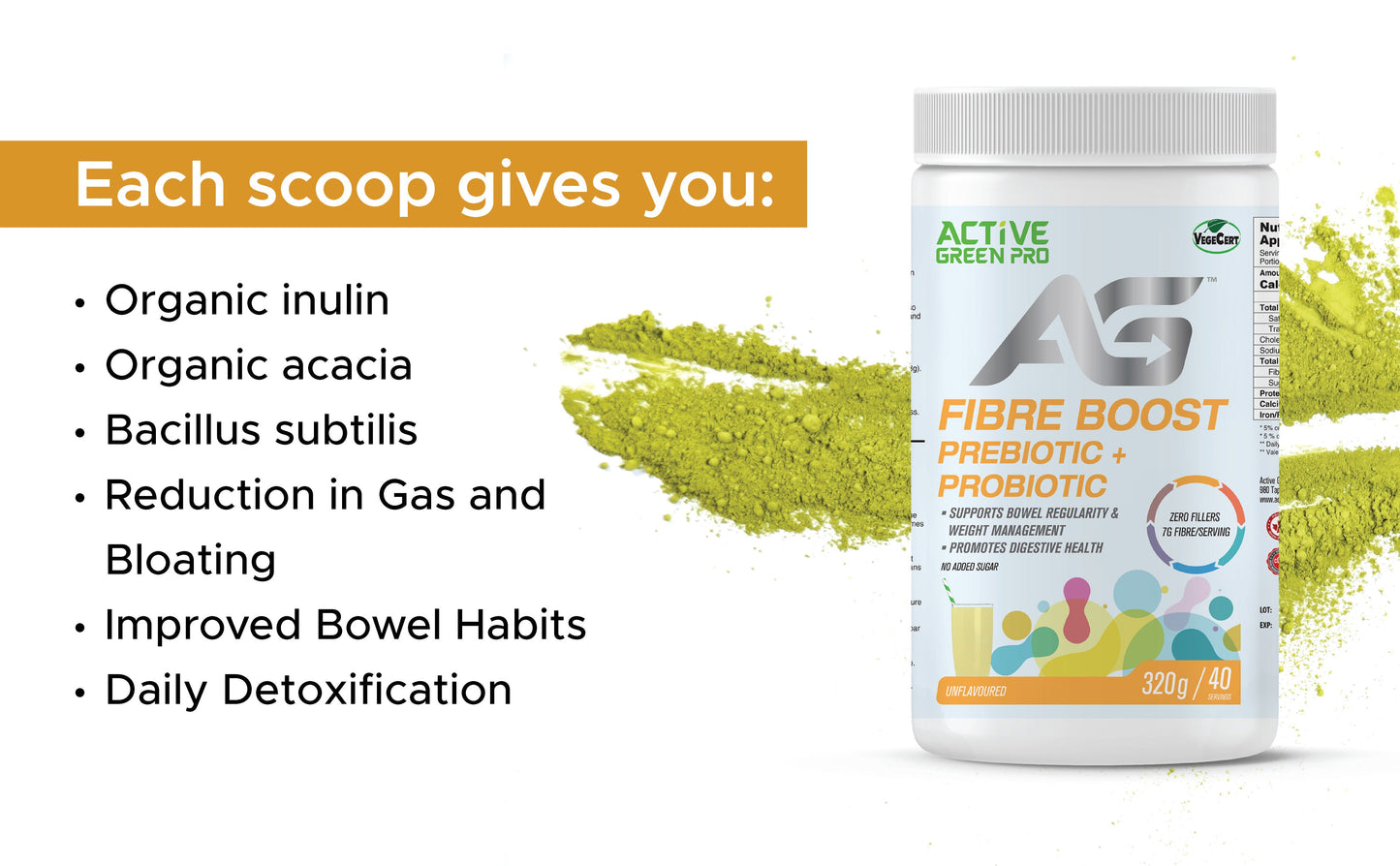 Active Green Pro Greens Powder- Fibre Boost Prebiotic+Probiotic | 320g