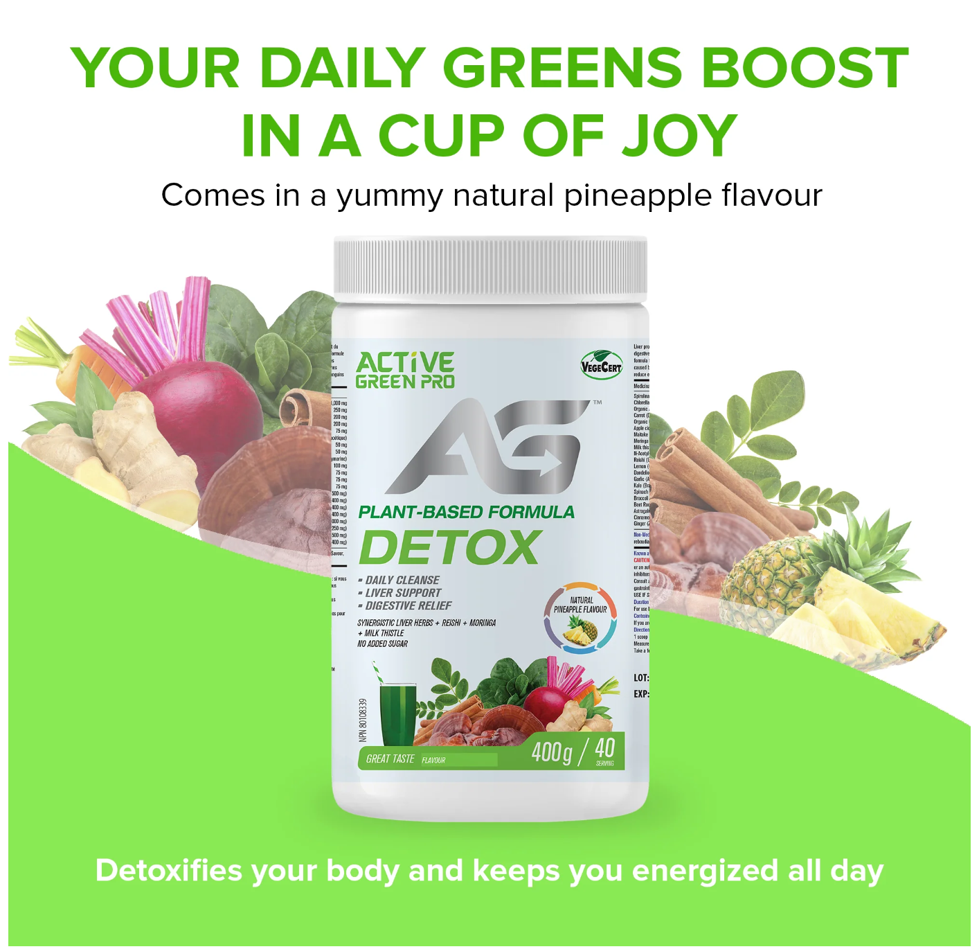 Active Greens Greens Powder-Detox Pineapple Flavour | 400g