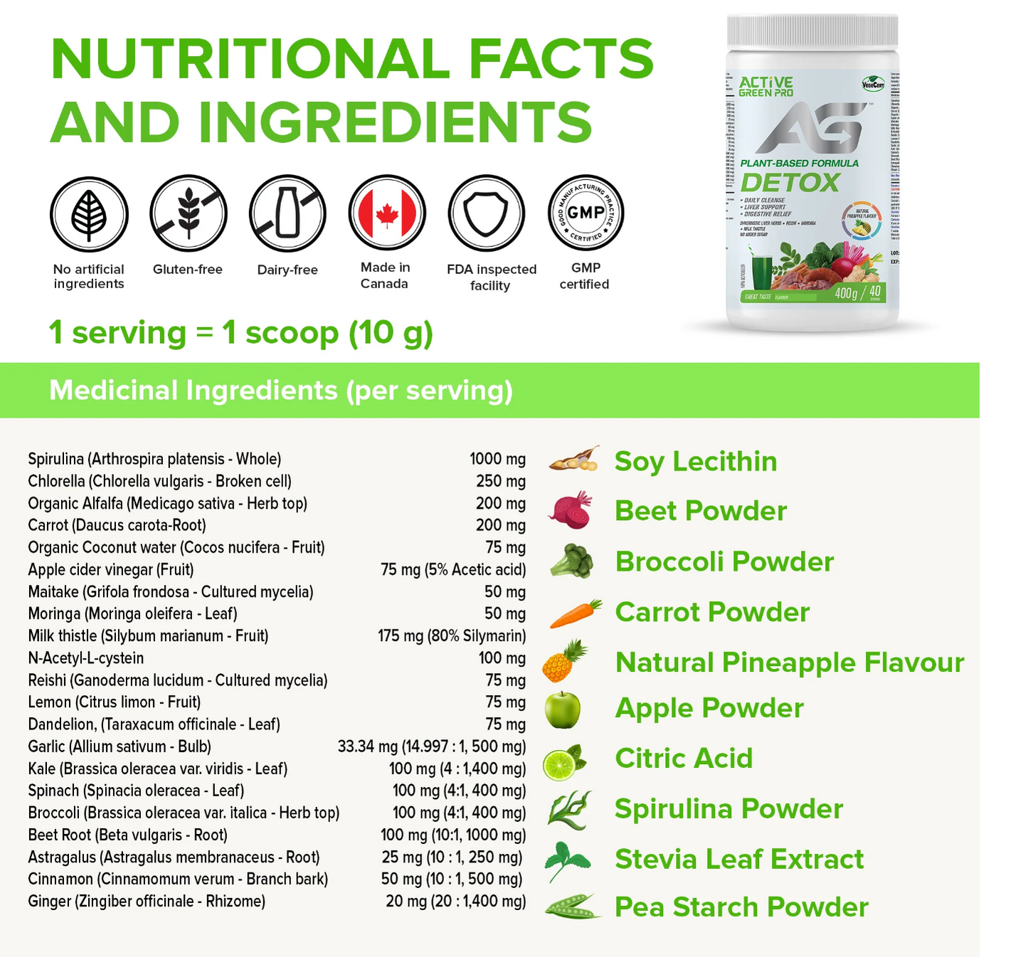 Active Greens Greens Powder-Detox Pineapple Flavour | 400g