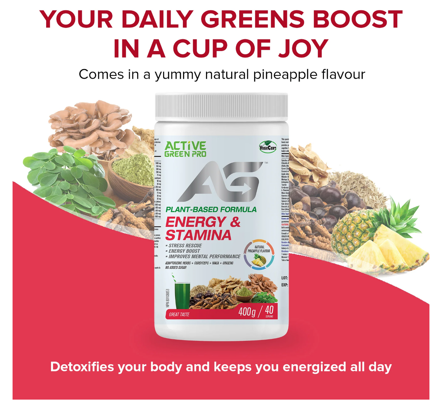Active Greens Greens Powder-Energy and Stamina | Pineapple Flavour | 400g