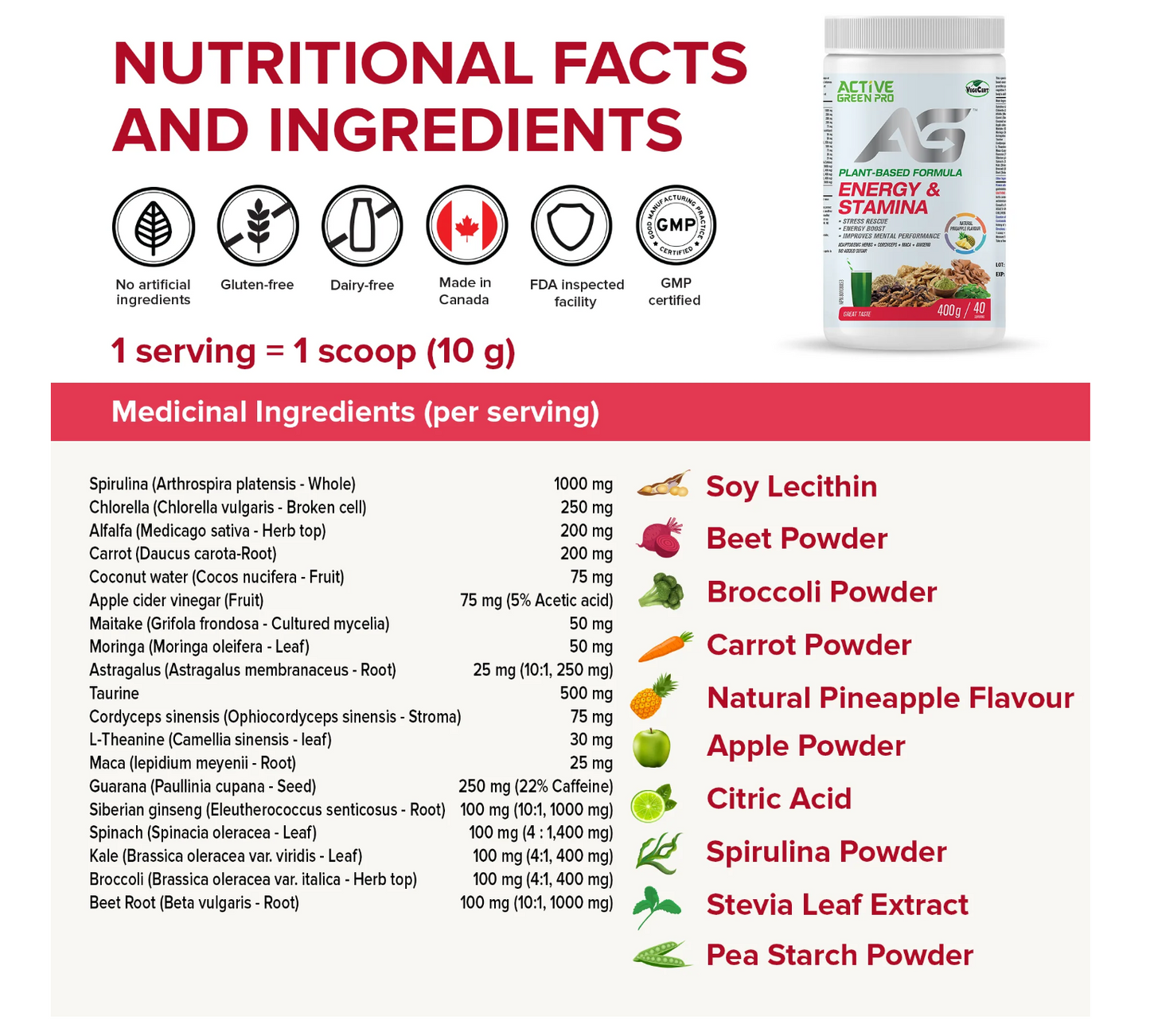 Active Greens Greens Powder-Energy and Stamina | Pineapple Flavour | 400g