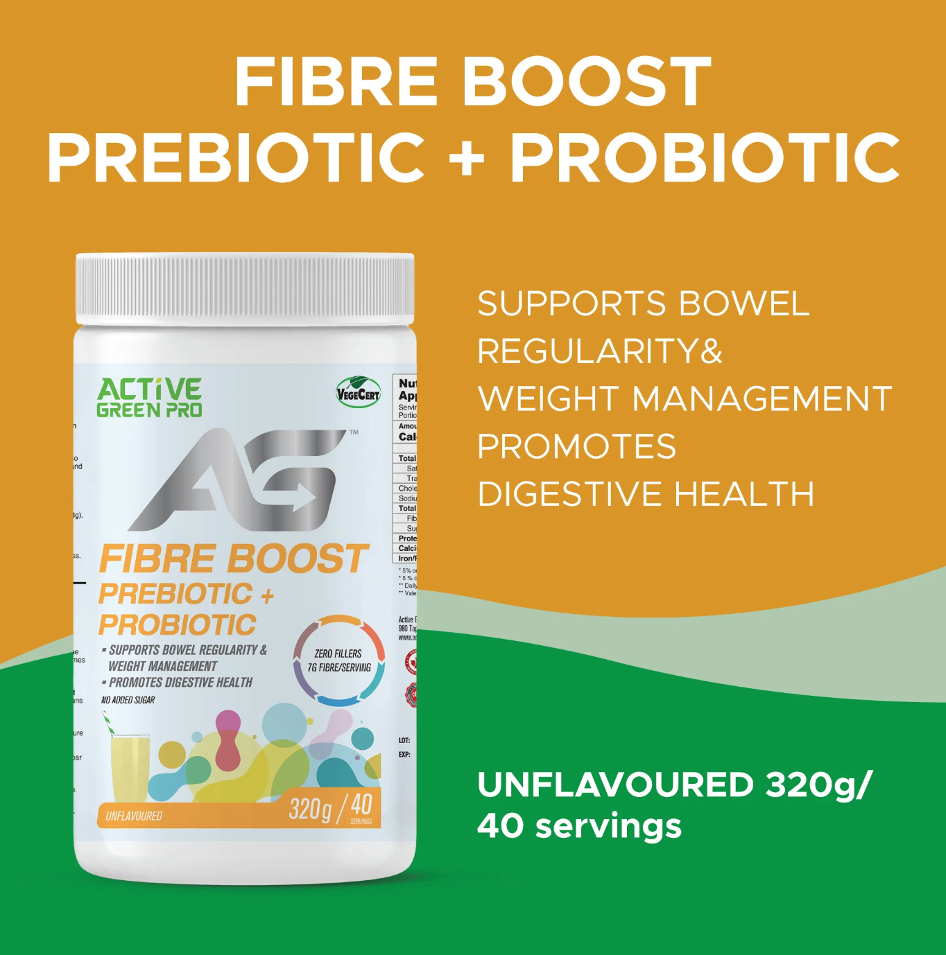 Active Green Pro Greens Powder- Fibre Boost Prebiotic+Probiotic | 320g