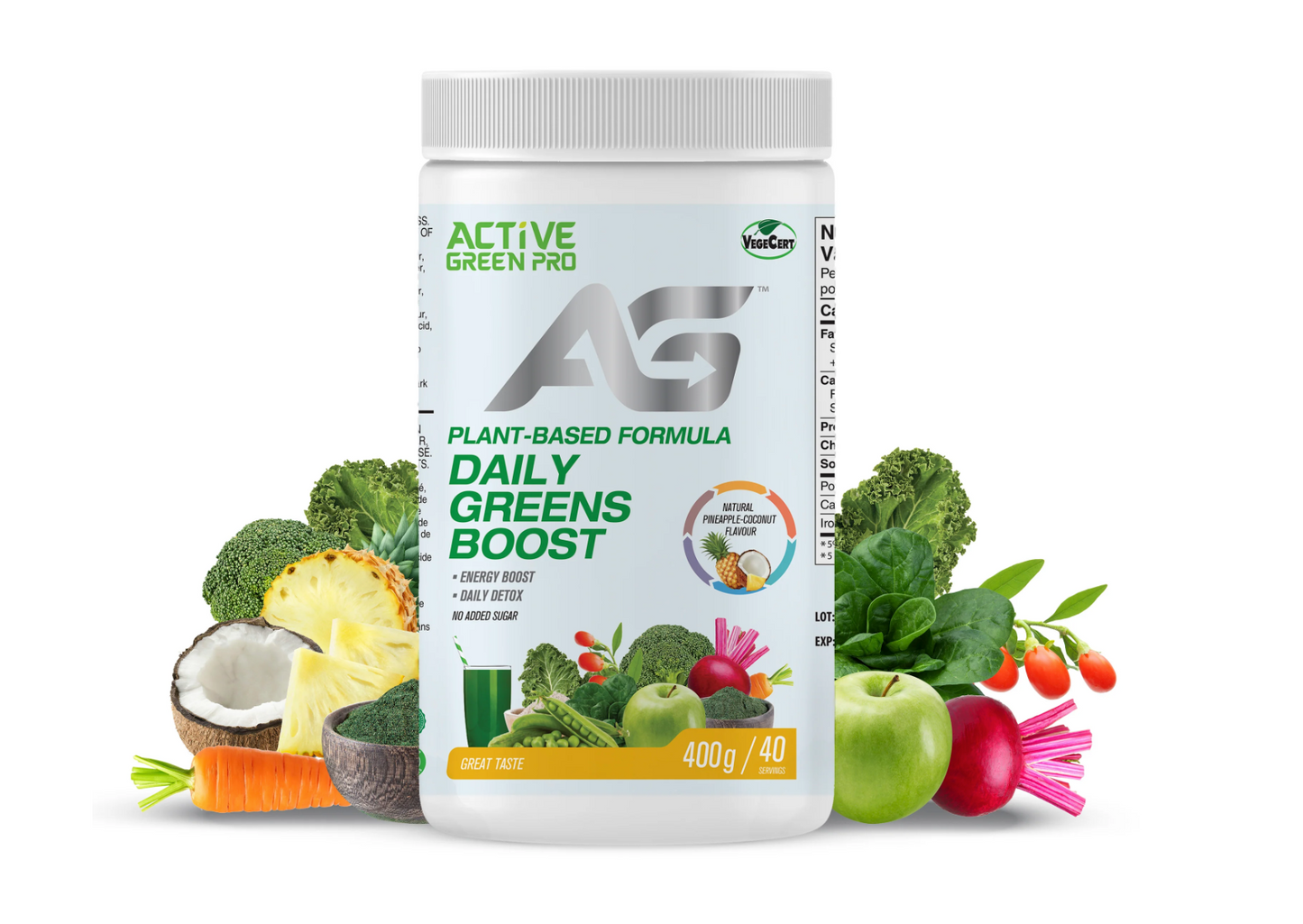 Active Greens Daily Greens Boost Greens Powder- Natural Pineapple-Coconut Flavor | 400g